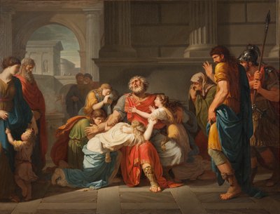 De blinde Oedipus beveelt zijn kinderen aan de goden door Benigne Gagneraux